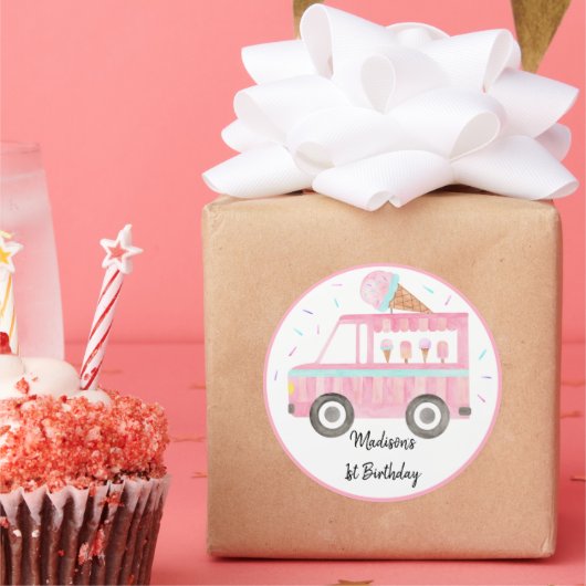 アイスモダンクリームトラック誕生日 ラウンドシール (パーティー)