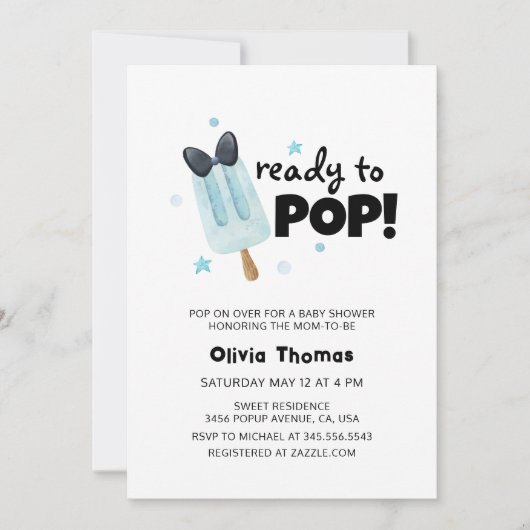 アイスモダンクリームベビーポップ・アートのシャワーを弓に準備ができている 招待状 (正面)