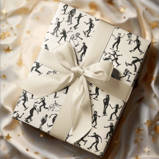 アイスモダンスケーター冬のスケッチホリデークリスマス ラッピングペーパー