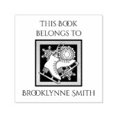 アイスモダンスケートで滑るこの本は蔵書票のものだ セルフインキングスタンプ (デザイン)