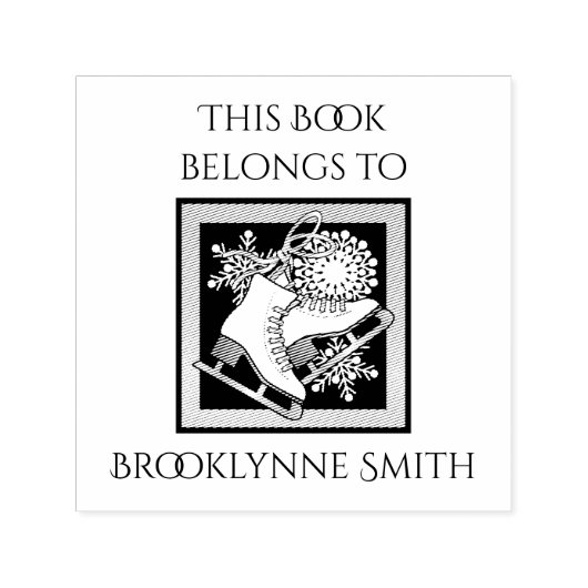 アイスモダンスケートで滑るこの本は蔵書票のものだ セルフインキングスタンプ (デザイン)