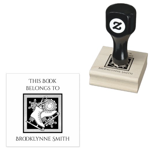 アイスモダンスケートで滑るこの本は蔵書票のものだ ラバースタンプ (押印)