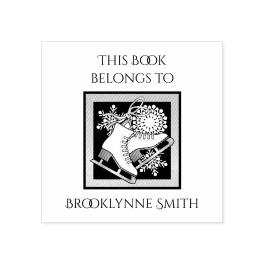 アイスモダンスケートで滑るこの本は蔵書票のものだ ラバースタンプ (インプリント)