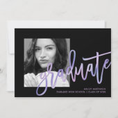 アイスモダンパープルグラデーション写真卒業パーティー 招待状 (正面)