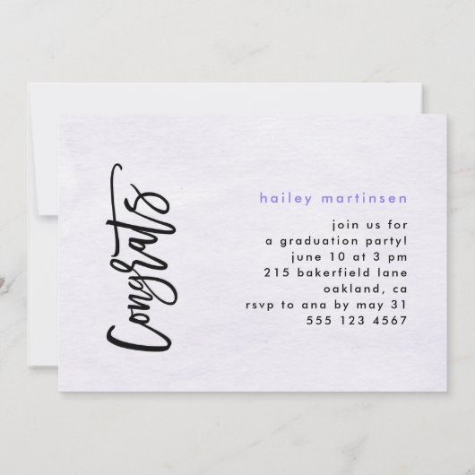 アイスモダンパープルグラデーション写真卒業パーティー 招待状 (裏面)