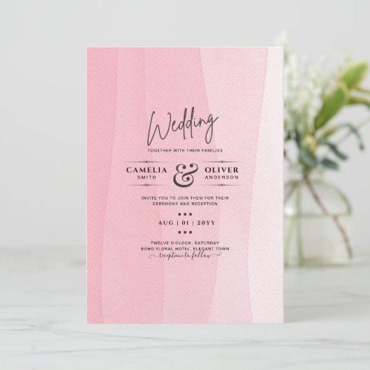 アイスモダンピンクグラデーションウェディング 招待状 (スタンド正面)