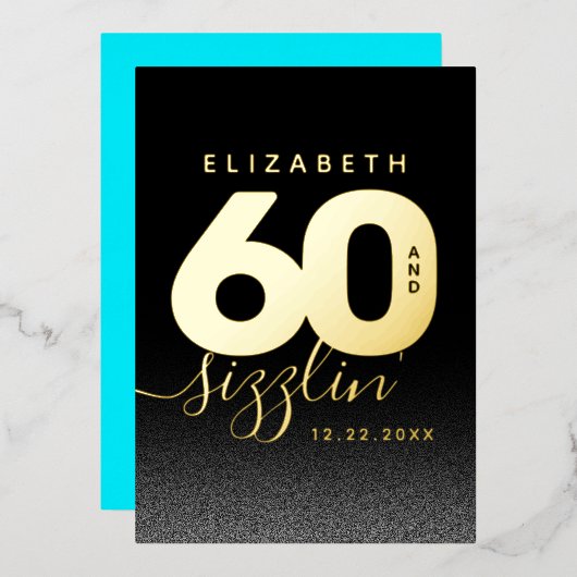 アイスモダンブルー60とサイズリング 箔招待状 (正面/裏面)