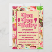 アイスモダンベビーアイスクリームファースト誕生日 招待状 (正面)