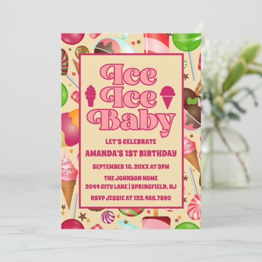 アイスモダンベビーアイスクリームファースト誕生日 招待状 (スタンド正面)
