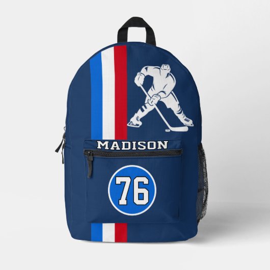 アイスモダンホッケーのプレイヤー名の番号 プリントバックパック (正面)