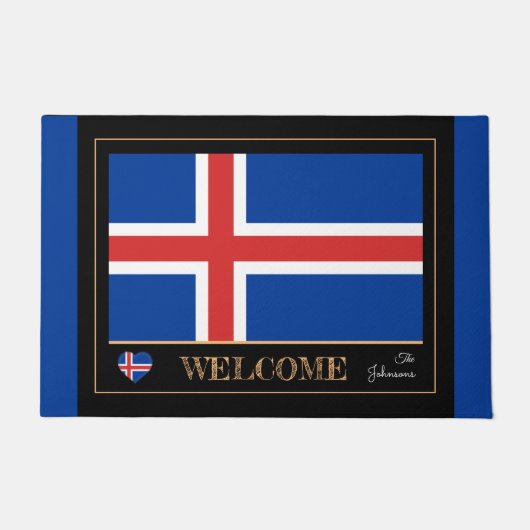 アイスランドとアイスランド国旗の下敷き/スポーツウェルカム ドアマット (正面)