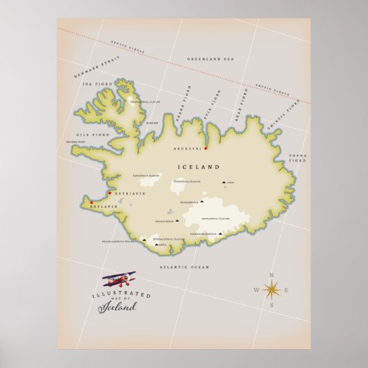 アイスランドのイラスト地図 ポスター (正面)