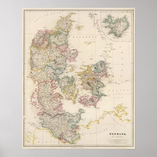 アイスランドのインセットマップを持つデンマーク ポスター (正面)