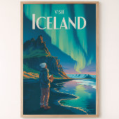 アイスランドのオーロラのイラストの旅の芸術 ポスター
