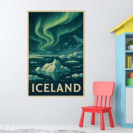 アイスランドのオーロラ – ビンテージの北極圏の風景 ポスター (子ども部屋1)