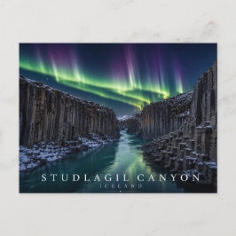 アイスランドのオーロラ Stuðlagil Canyon Basalt Columns ポストカード