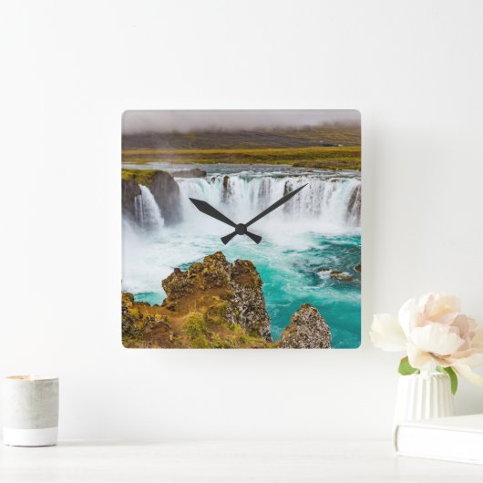アイスランドのゴダフスの滝 スクエア壁時計 (ホーム)