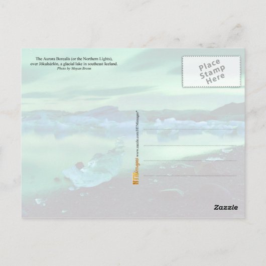アイスランドのジョクルサロン湖の北の光 ポストカード (裏面)