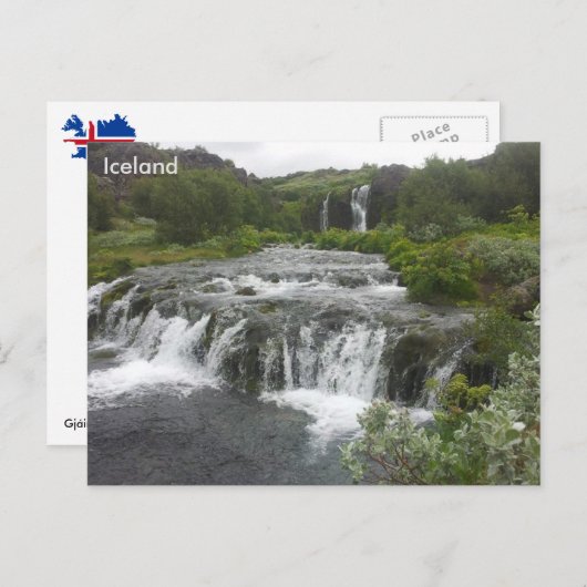 アイスランドのジョルサーダルル渓谷のガイン滝 ポストカード (正面/裏面)
