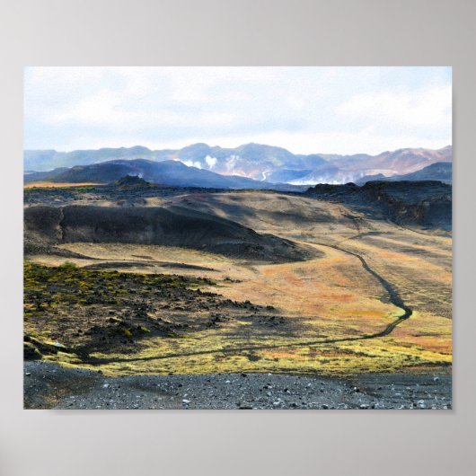 アイスランドのハルフェジャル火山からの眺め ポスター (正面)