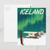 アイスランドのビンテージスタイルスキー飛行機ポスター ポストカード (正面/裏面)