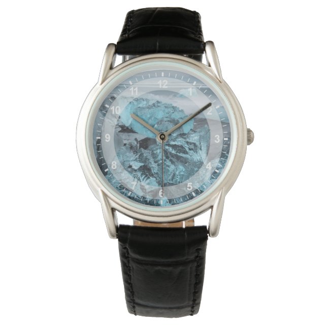 アイスランドのビーチ海景の青い氷 腕時計 (正面)