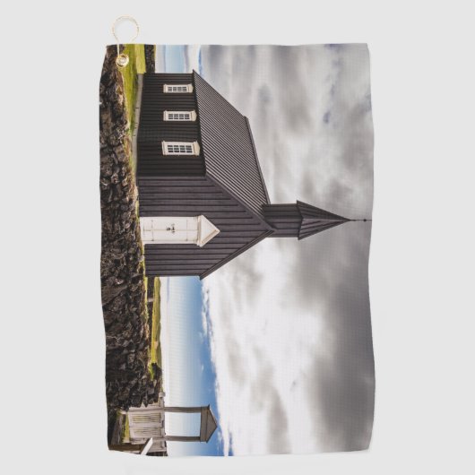 アイスランドのブディールの黒教会 ゴルフタオル (正面)