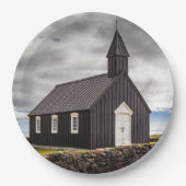 アイスランドのブディールの黒教会 ペーパープレート (正面)