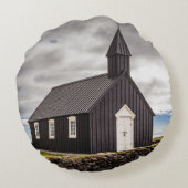 アイスランドのブディールの黒教会 ラウンドクッション (裏面)