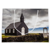 アイスランドのブディールの黒教会 ラージペーパーバッグ (正面)