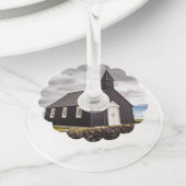 アイスランドのブディールの黒教会 ワイングラスタグ (クローズアップ)