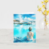 アイスランドのブルーラグーンの水彩画 カード (黄色い花)
