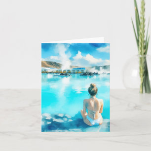 アイスランドのブルーラグーンの水彩画 カード