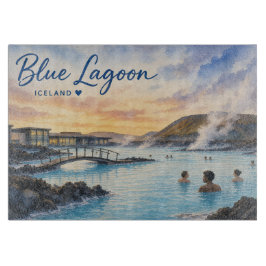アイスランドのブルーラグーン温泉の水彩画 カッティングボード