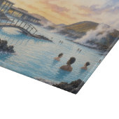 アイスランドのブルーラグーン温泉の水彩画  カッティングボード (角)