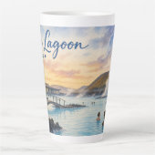 アイスランドのブルーラグーン温泉の水彩画 カフェラテマグ (正面)