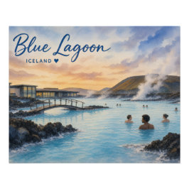 アイスランドのブルーラグーン温泉の水彩画 ポスター