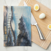 アイスランドのブルーラグーン温泉水彩画  キッチンタオル (四つ折り)