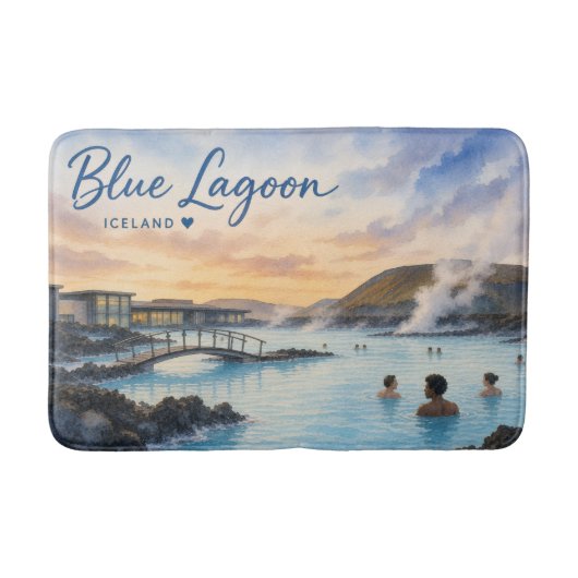 アイスランドのブルーラグーン温泉水彩画 バスマット (正面)