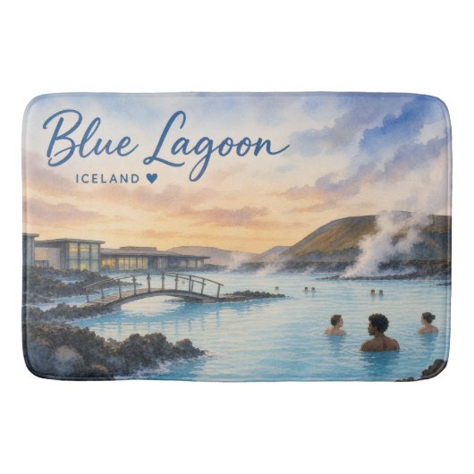 アイスランドのブルーラグーン温泉水彩画 バスマット (正面)