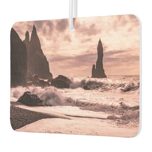 アイスランドのレイニスファラブラックサンドビーチに夕日 カーエアーフレッシュナー (左)