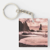 アイスランドのレイニスファラブラックサンドビーチに夕日 キーホルダー (正面)