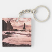 アイスランドのレイニスファラブラックサンドビーチに夕日 キーホルダー (裏面)