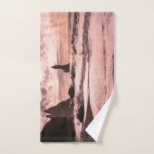 アイスランドのレイニスファラブラックサンドビーチに夕日 バスタオルセット (ハンドタオル)