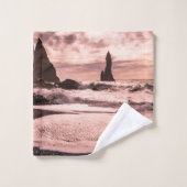 アイスランドのレイニスファラブラックサンドビーチに夕日 バスタオルセット (ウォッシュタオル)