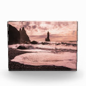 アイスランドのレイニスファラブラックサンドビーチに夕日 フォトブロック (正面)