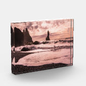 アイスランドのレイニスファラブラックサンドビーチに夕日 フォトブロック (左)