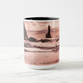 アイスランドのレイニスファラブラックサンドビーチに夕日 マグカップ (中央)