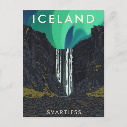 アイスランドのヴィンテージ Svartifoss 滝 オーロラ トラベル ポストカード (正面)