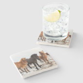 アイスランドの冬のアイスランド馬 ストーンコースター (横)